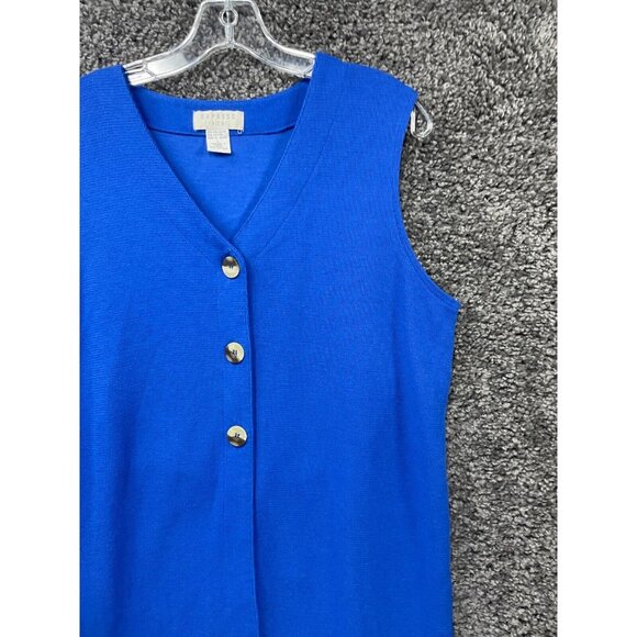 Express Tricot Vest Sweater Womens Large Blue Knit Slit V Neck Button Front - Picture 8 of 13